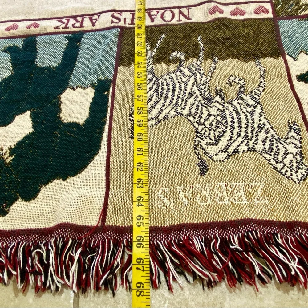 Vintage Noah's Ark Tapestry Woven Throw Blanket Fringe 68”x47”